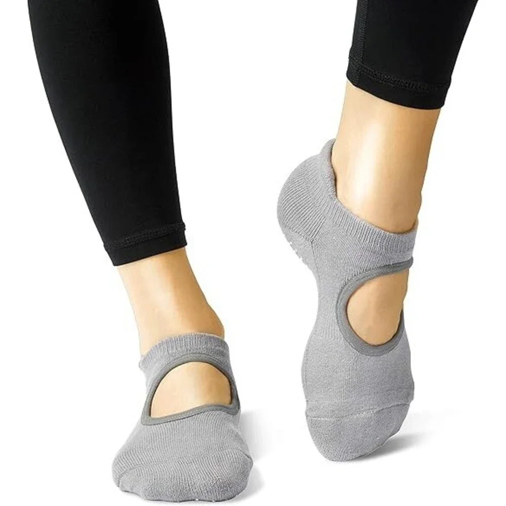 LA ACTIVE Non Slip Yoga Grip Socks-Black/Grey-2 Pairs Barre Ballet Pilates Socks
